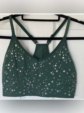 VS PINK Seamless Sports Bra Green w/ Silver Stars Size Large